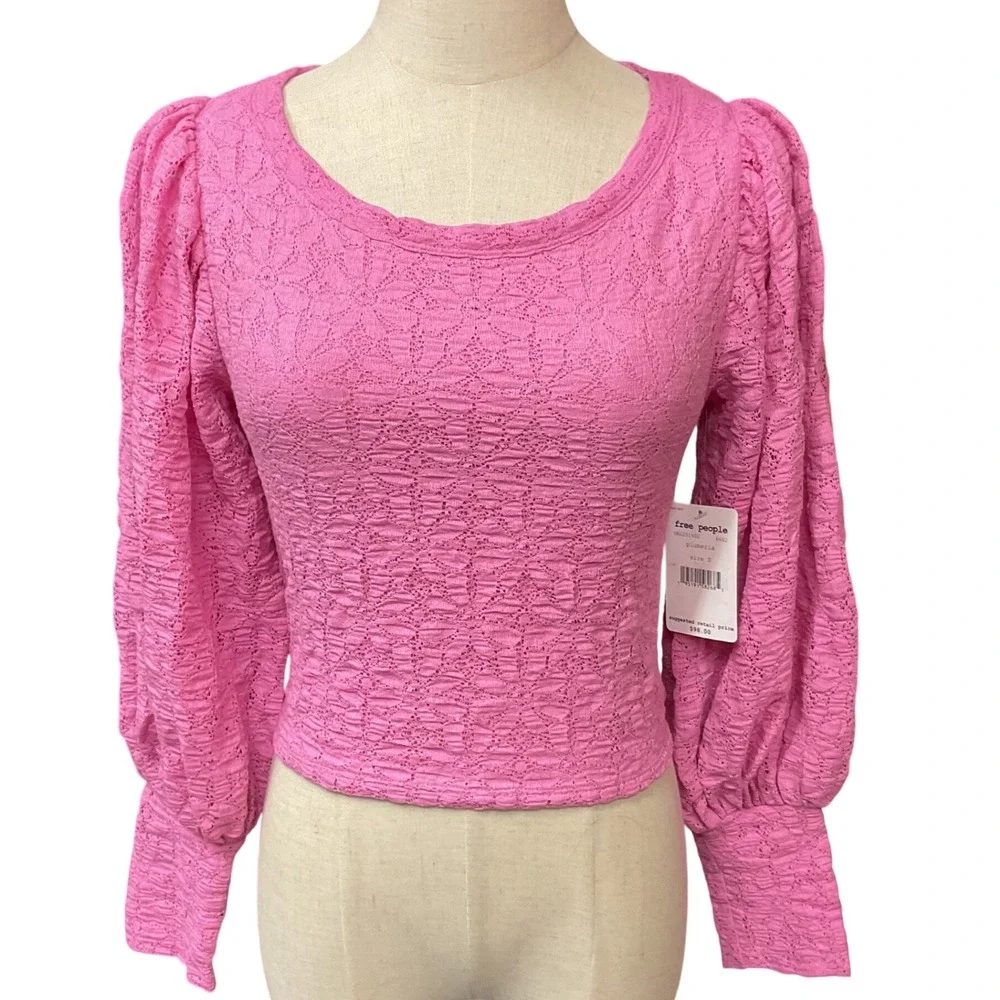Free People Women's Tea Time Floral Lace Plumeria Lavender Blouse Size Small NWT
